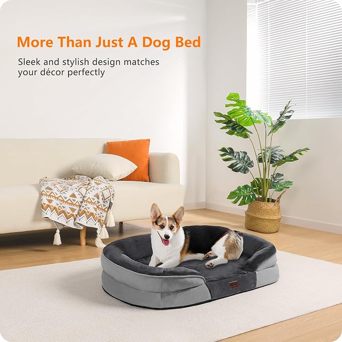 Dwanton Orthopedic Waterproof Medium Dog Bed Sofa, Gel Memory Foam, 36" | Egg-Crate Foam Dog Sofa, Washable Pet Bed with Four Sided Bolster Cushion, Removable Cover & Non-Slip Bottom, Dark Grey