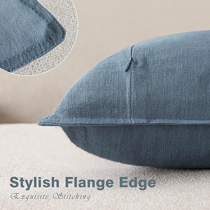 Foindtower Set of 2, Decorative Linen Solid Throw Pillow Covers Soft Accent Cushion Euro Case Boho Farmhouse Pillowcase for Chair Couch Sofa Bedroom Living Room Home Decor 16 x 16 Inch Misty Blue