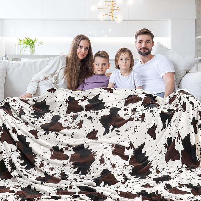 Edenleaf Queen Size Cow Blanket for Couch Bed, Soft Cozy Fleece Cow Printed Blanket for All Seasons 90"x90" (Dark Brown)