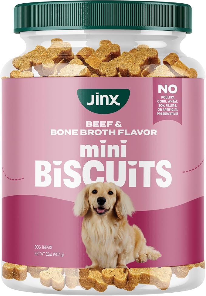 Jinx Dog Biscuits, Oven-Baked Dog Treats with Beef Bone Broth, 32oz | 1-Pack Crunchy & Healthy Dog Treat, Superfood-Rich with Real Grass Fed Beef, Dog Cookies for Puppies, Adults & Senior Dogs