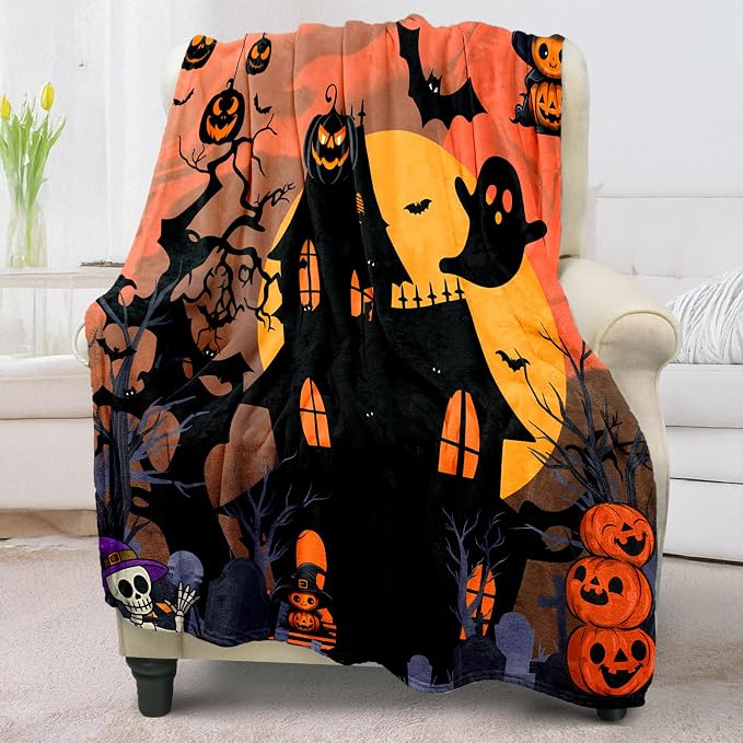 Cute Halloween Blankets for Kids/Teens/Women/Men/Adults, Spooky Blanket for Boy/Girls/Toddler, Fall Throw Blanket for Couch 50"x 60"