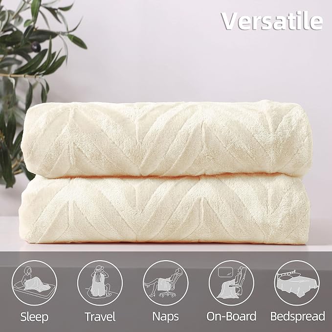 Whale Flotilla Flannel Fleece Fall Throw Blanket for Couch, Ivory | Lightweight Breathable Soft Sofa Throws, Plush Fluffy Chevron Design Decorative Blankets for Home Life, 50x60 Inch