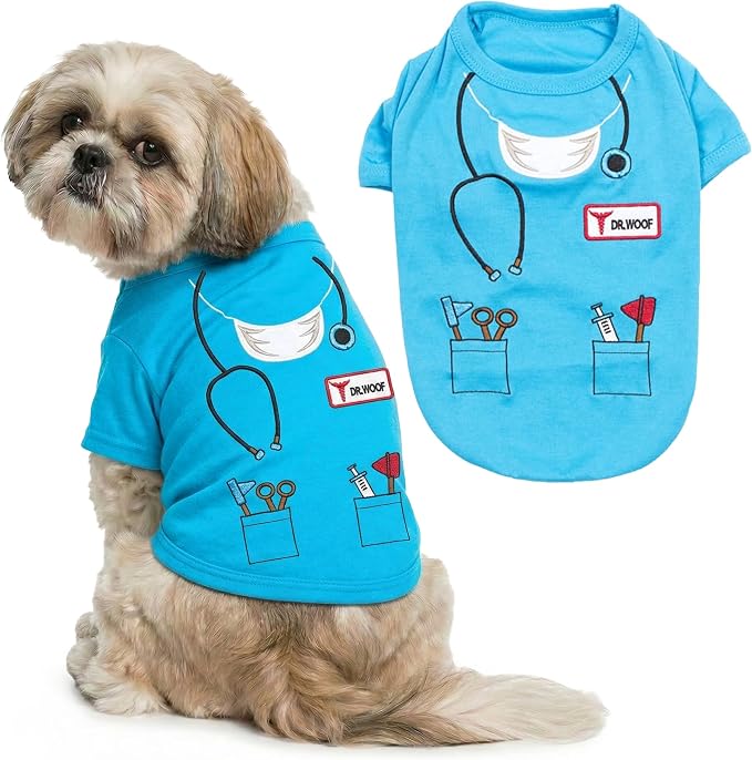 Parisian Pet Doctor Dog Costume - 100% Cotton Boy Dog Clothes for Medium Dogs - Lightweight Puppy Outfits - Funny Schitzu Clothes - Sleeved Woof Shirt for Dogs - Stretchy and Stylish Pet Costume