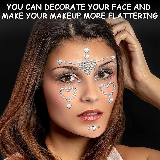 3 Sheers Self Adhesive Rhinestone Sticker Laser Acrylic Heart Gem Stickers for Face Bling Heart Crystal Sparkle Hair Jewels Pearls Diamond Crystal for Eye Face Body Holiday Party Decorations