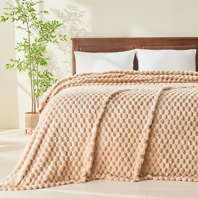 NEWCOSPLAY Fleece Clouds Cozy Queen Blanket for Couch, Brown, 90"x90" | Premium Silky Flannel Blanket, Soft Lightweight Fluffy Throw Blanket for Bed Sofa Decor, Gift for All Season Use