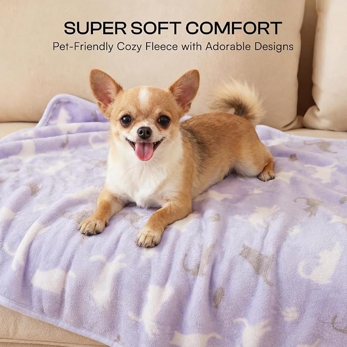 Luciphia Dog Blanket 3 Pack, Soft Cozy Fleece Throw for Puppy Cat,30"x20" | Fuzzy Flannel Small Pet Blanket Washable, Cute Paw Print for Crate Car Bed. Puppy Essential,Cat Stuff Gifts,Medium