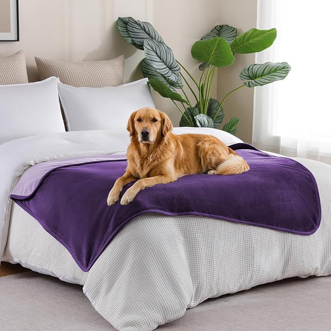 Waterproof Blanket Bed Cover 40"x60" for Adults or Pets, Dark Purple | Soft Pet Blanket for Dogs Cats, Reversible Leakproof Blanket for Bed Couch Sofa, Furniture Protector