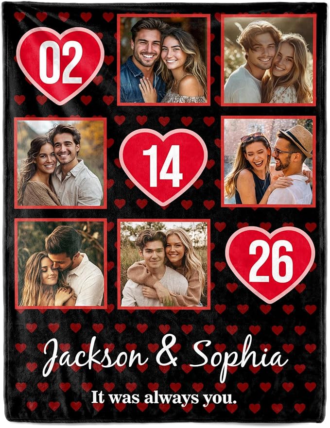 SHIPS NEXT DAY Personalized Valentines Day Birthday Gifts for Him Her Boyfriend Girlfriend Couple Wife Husband Customized Anniversary Memorial Gifts for Mom Dad Men Women Custom Blanket with Picture