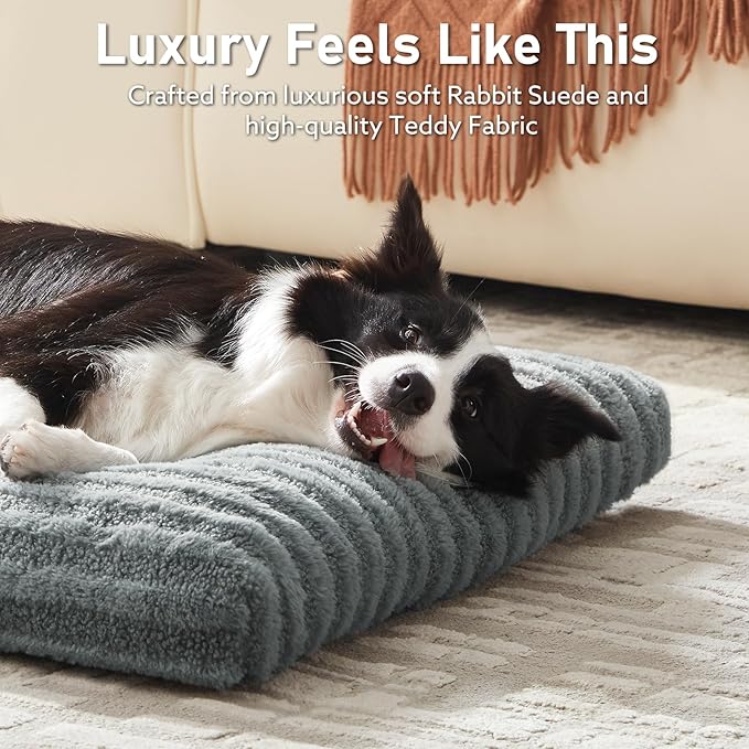 FURTIME Washable XL Dog Bed for Extra Large Dogs, Deluxe Dog Crate Beds | Comfy Fluffy Kennel Pad Anti-Slip Pet Sleeping Mat, Machine Washable Dogs Pillow, 44"x32"x4", Gray