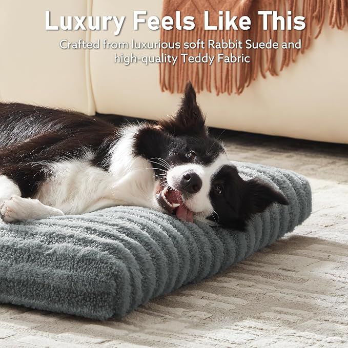 FURTIME Washable XL Dog Bed for Extra Large Dogs, Deluxe Dog Crate Beds | Comfy Fluffy Kennel Pad Anti-Slip Pet Sleeping Mat, Machine Washable Dogs Pillow, 40"x27"x3.5", Gray