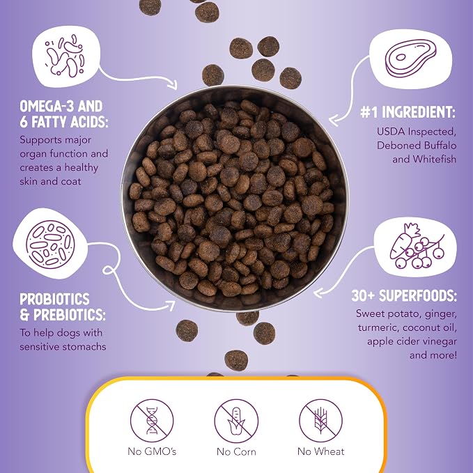 Health Extension Grain Free Buffalo & Whitefish Dry Dog Food - 30+ Superfoods and Probiotics for All Life Stages (23.5 lb)