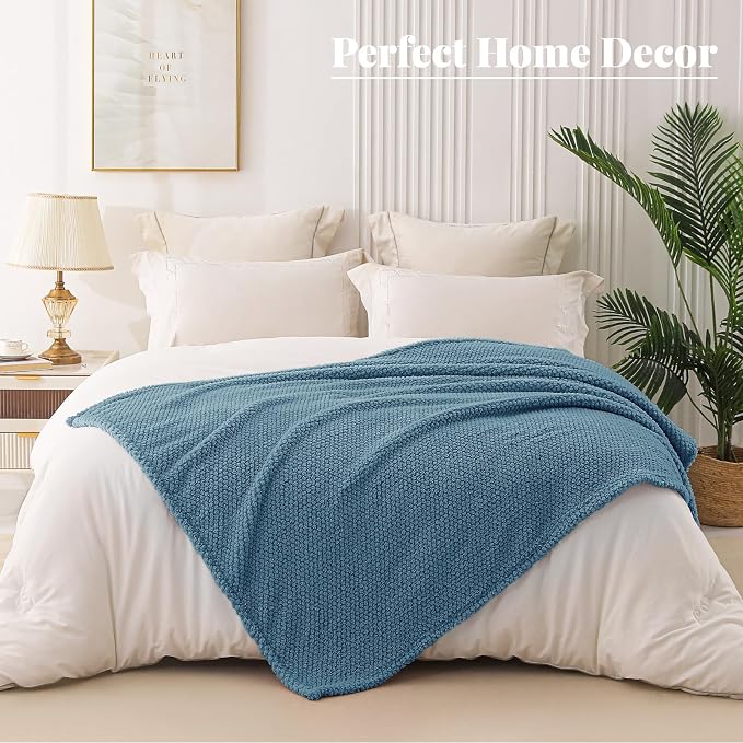 Whale Flotilla Extra Large Soft Fleece Throw Blanket for Couch | 50x70 Inch, Slate Blue, Suitable for Sofa Chair Bed, Fluffy Fuzzy Jacquard Blankets for All Season, Lightweight and Cozy