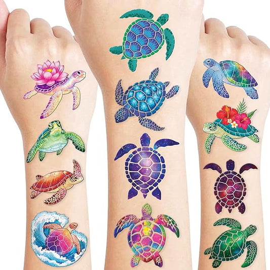 96 PCS Turtle Pre-Cut Temporary Tattoos for Kids | Super Cute First Themed Birthday Party Favors, Supplies, Decorations, Cute Ocean Animal Tattoo Stickers (multiple)
