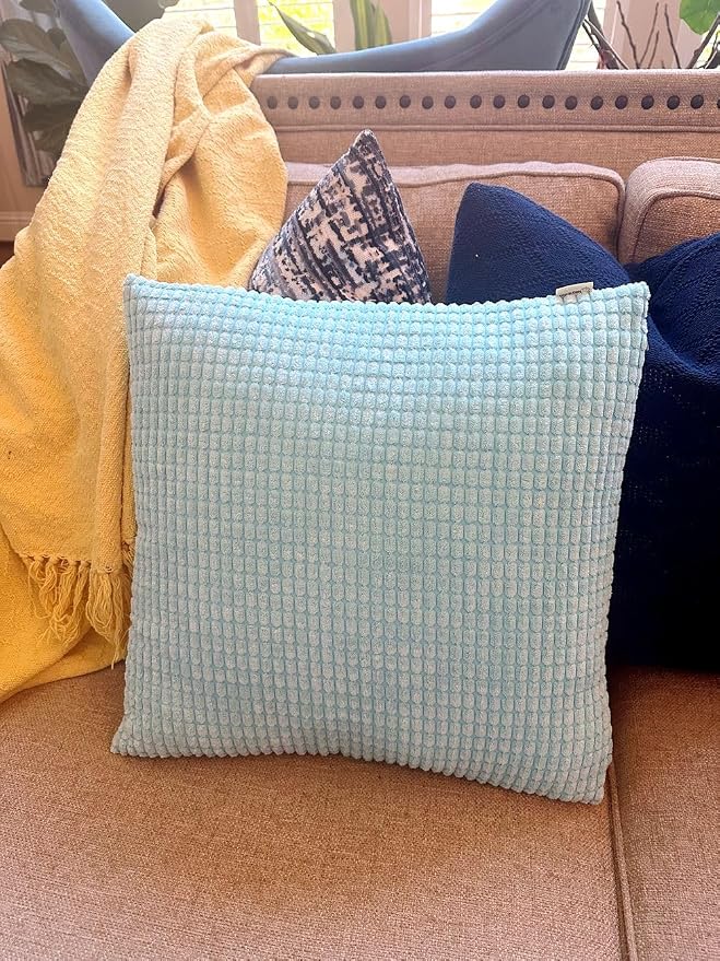 Pack of 2 Size bundel Polyester Blend Soft Hand Feeling Throw Pillows (with Insert) Size 18"x18" and 12"x20" one of Each (Sky Blue)