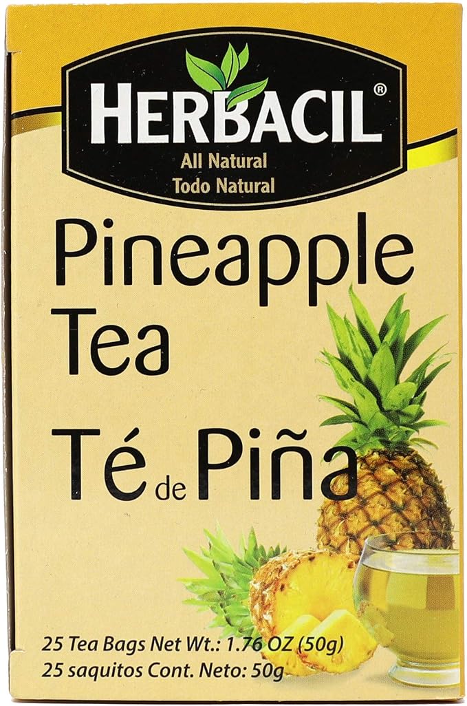 Herbacil Pineapple Tea, Herbal Tea with Dehydrated Pineapple Fruit, Caffeine - Free, 10-Pack of 25 bags per box (50 Tea Bags)