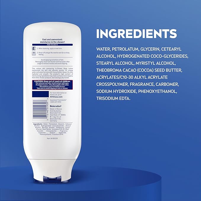 NIVEA Cocoa Butter In Shower Lotion, Water Activated In Shower Moisturizer for Dry Skin to Very Dry Skin, 13.5 FL OZ, Pack of 3