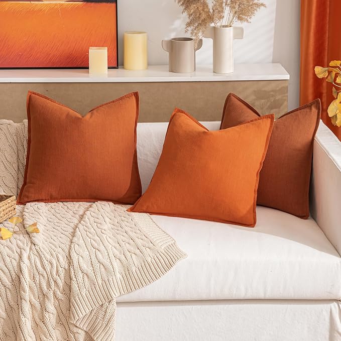 MIULEE Decorative Linen Euro Sham Pillow Covers 24x24 Burnt Orange | Boho Farmhouse Fall Autumn Couch Throw Pillows for Bed, Pack of 2 Accent Modern Pillowcases, Sofa Livingroom Home Decor