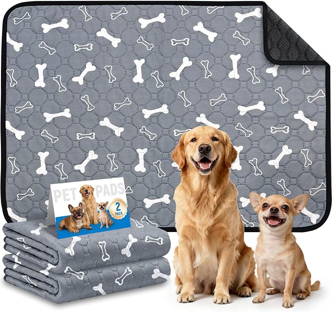 2 Packs Washable Pee Pads for Dogs, Absorbent Reusable Puppy Pads, Non-Slip & Waterproof Dog Training Mat for Whelping Playpen Crate, Gray 18"x24"