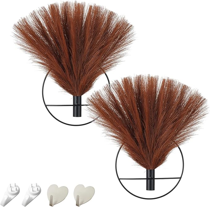 Pretty Jolly Boho Pampas Wall Decor Black Metal Wall-Mounted Art | Morden Artificial Greenery Display，2 Pack Hanging Planter For Living Room, Bedroom, Bathroom, Dining room