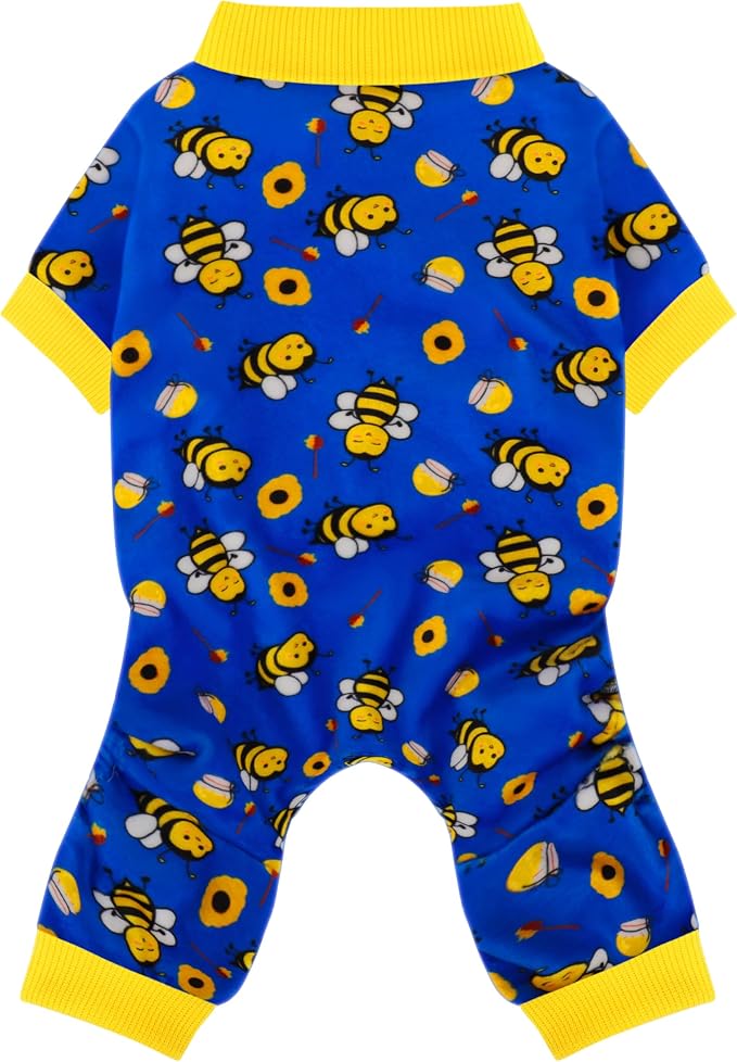 Dog Pajamas Onesie: Comfortable Four-Legged Apparel for Small, Medium, & Large Dogs, Polyester Material for Comfort, Wrinkle Resistance, Moisture Wicking, Stretchiness Cute Bee Blue 3XL