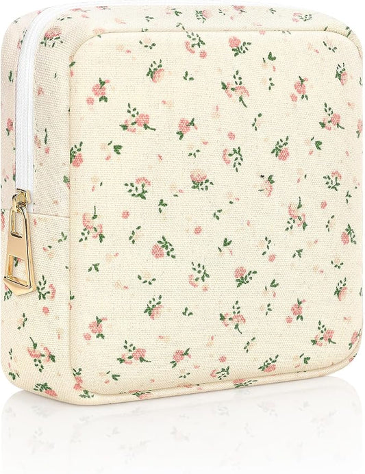 Period Pouch Discreet Sanitary Napkin Storage Bag Pad Bags | Beige, Portable, Menstrual Cup & Pad Holder, First Period Kit Storage, Feminine Bag for Women