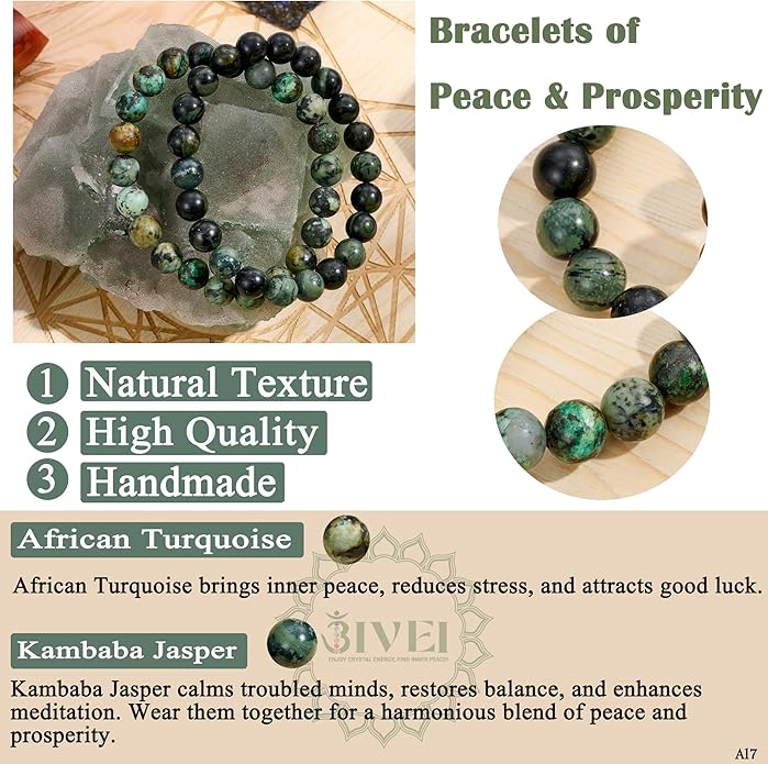 Bivei Natural Gemstone Semi Precious Healing Crystals Handmade Stretchy Round Beads Bracelet,Stocking Stuffers for Women Enhance Positive Energy