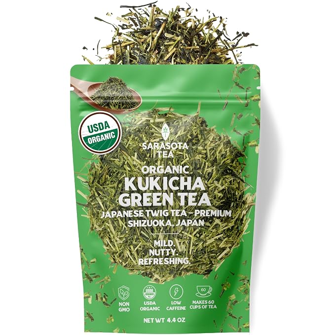 Kukicha Green Tea Loose Leaf | Japanese Twig & Leaf Green Tea | Low Caffeine | Smooth & Nutty Flavor | 4.4 oz Bulk Bag | Antioxidant Rich | Hot or Iced | Non-GMO