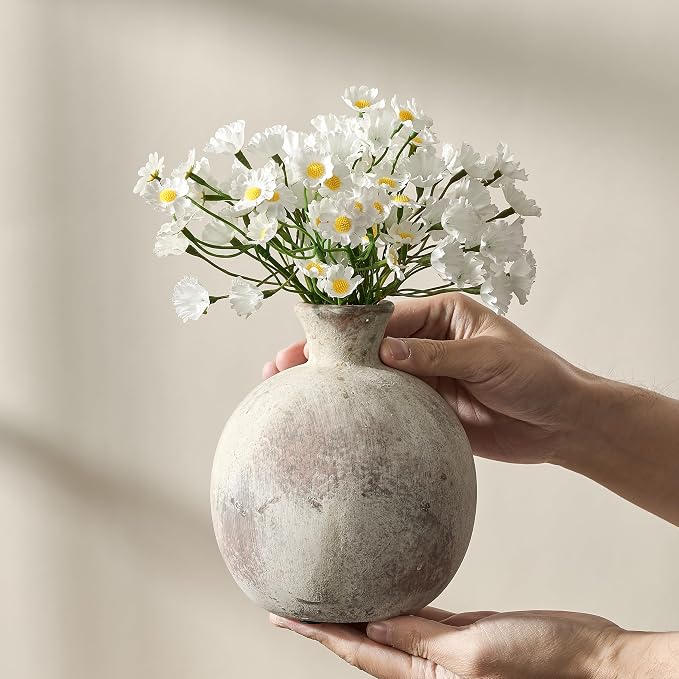 6.38" Ceramic Vase for Home Decor, Decorative Terracotta Farmhouse Rustic Vases for Living Room Kitchen Bedroom Bathroom Entryway Mantel Table, Pottery Vases for Grass Pampas Dried Fresh Flowers