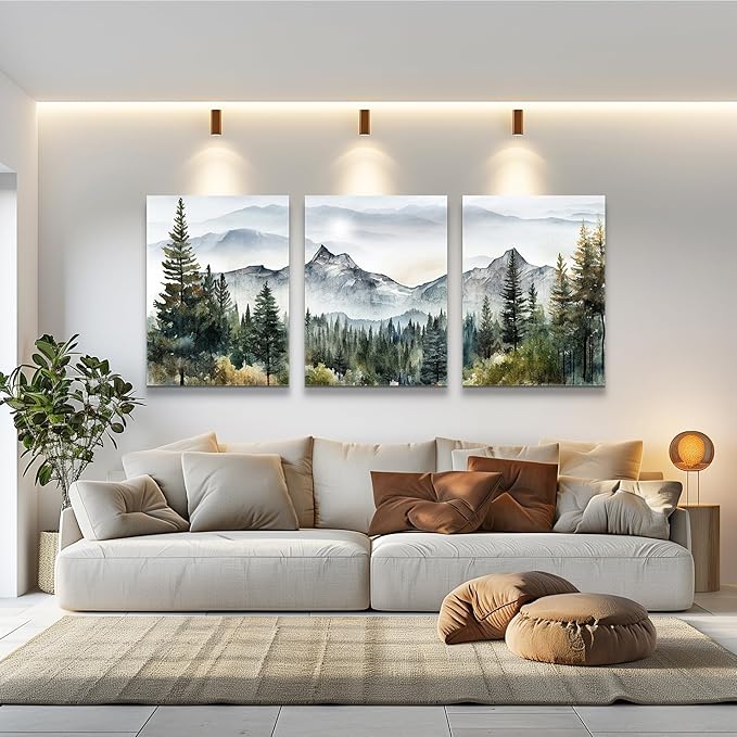 MHARTK66 Large Size Wall Art for Living Room Modern Wall Decor for Bedroom Office Decor Abstract Mountain Forest Landscapes Ink Painting 3 Piece Framed Canvas Art Prints Ready to Hang Wall Pictures