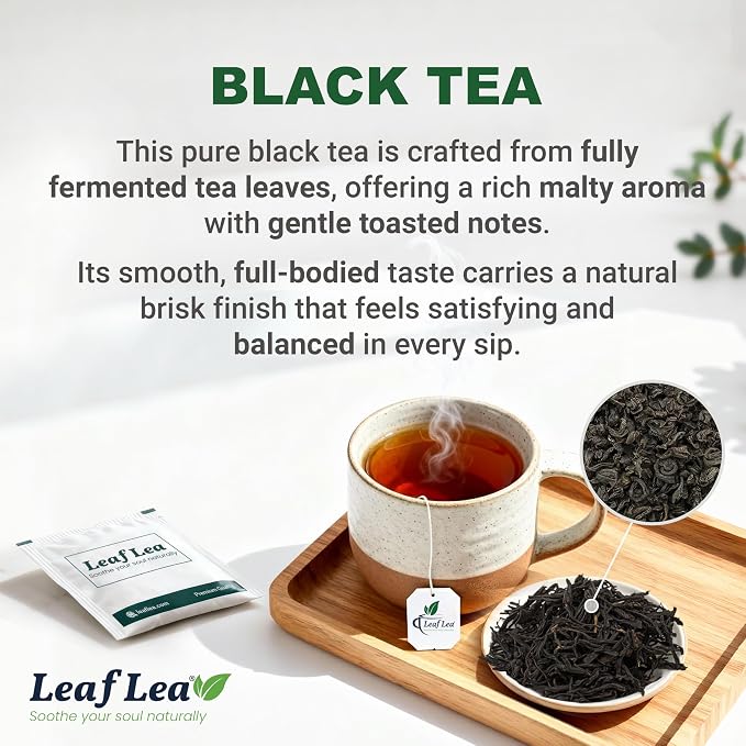 LeafLea Black Tea Bags, Strong Full-Bodied Black Tea Leaves, 40 Count | Bold, Naturally Caffeinated Morning Brew with Smooth Malty Finish; Sugar-Free, Vegan; Individually Foil-Wrapped
