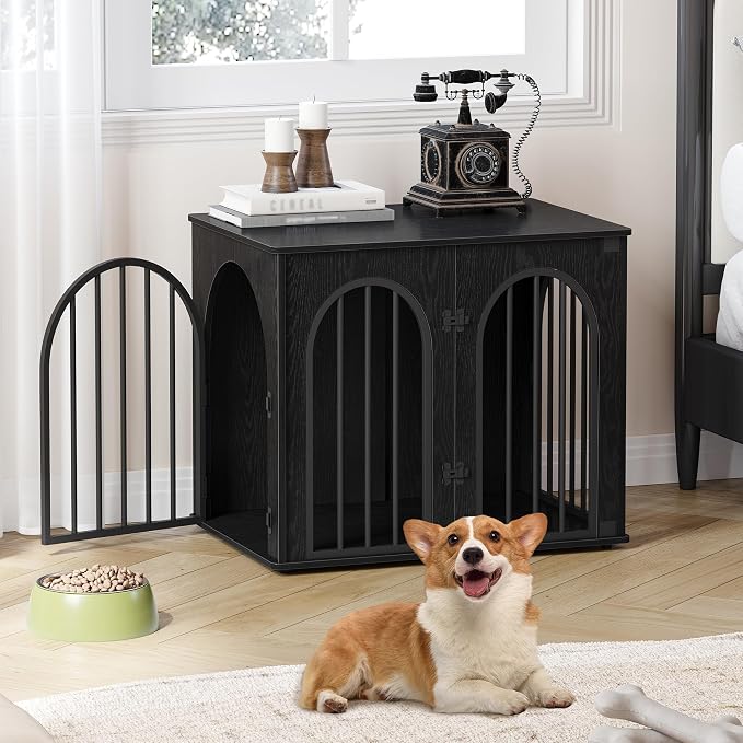Hzuaneri 26.8'' Dog Crate Furniture,Dog Kennel Indoor for Small Dogs | Dog Kennel Furniture Wooden Dog Cage Heavy Duty Dog Crate Decorative Pet House End Side Table TV Stand,Black DFC85504B