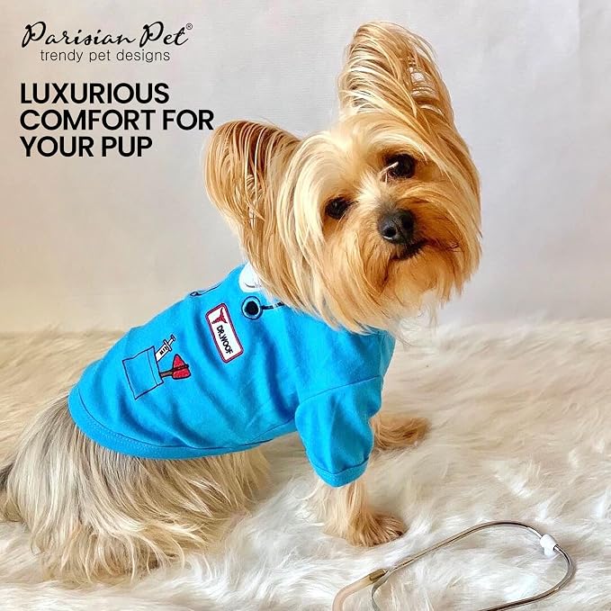 Parisian Pet Doctor Dog Costume - 100% Cotton Dog Clothes for Large Dogs - Lightweight Puppy Outfits - Funny French Bulldog Clothes - Sleeved Woof Shirt for Dogs - Stretchy and Stylish Pet Costume