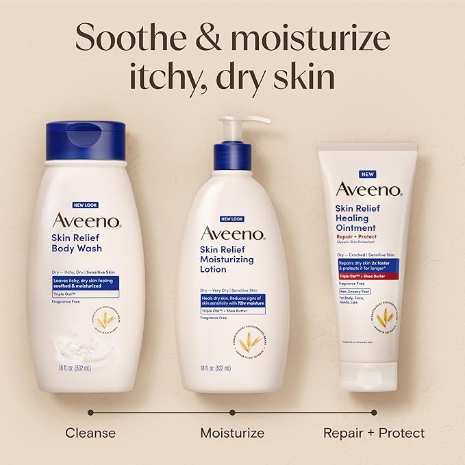 Aveeno Skin Relief Healing Ointment, Repair & Protect Extra Dry, Cracked Skin, Glycerin Protectant with Triple Oat & Shea Butter, Fragrance-Free & Non-Greasy Feel, Travel Size, 2.0 oz (Pack of 3)