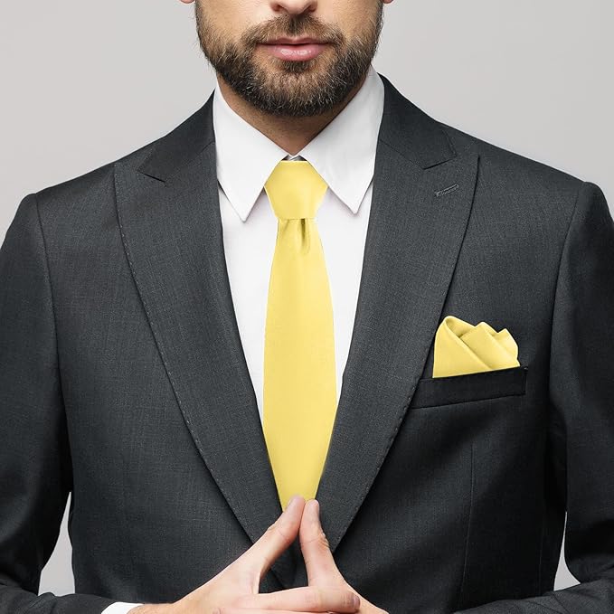Black Tie Set in Gift Box Mens Solid Color 3.15" (8CM) Black Necktie and Pocket Square Set