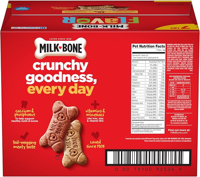 Milk-Bone Dog Treats, Flavor Snacks, Small Biscuits, 14lbs | 2 Pack of 7lbs | Crunchy Texture | Reduces Tartar