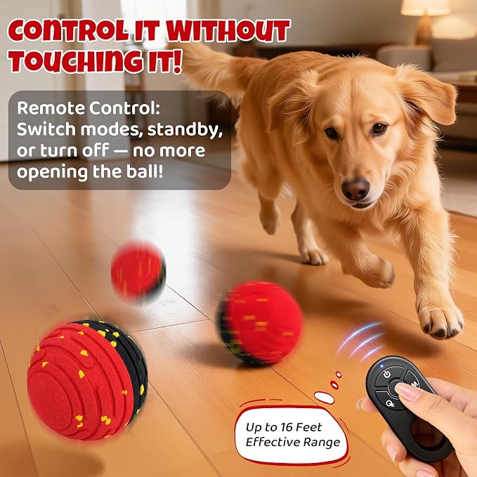 Interactive Dog Toy Ball with Remote Control, Auto Rolling, Bouncing Ball for Dogs, E-TPU Bite-Resistant, Stimulating Moving Dog Toys for Small Dogs, Medium Dogs, Indoor & Outdoor