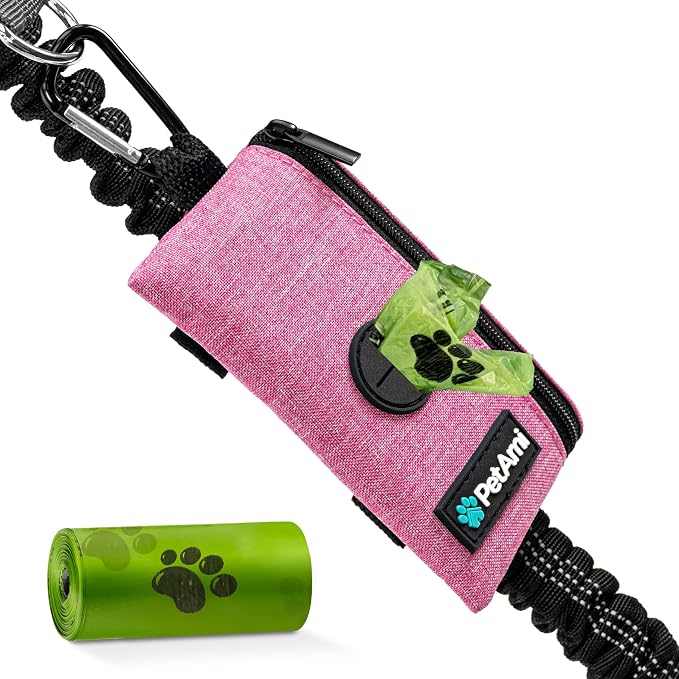 PetAmi Dog Poop Bag Holder for Leash, Pet Waste Bag Dispenser, Pink
