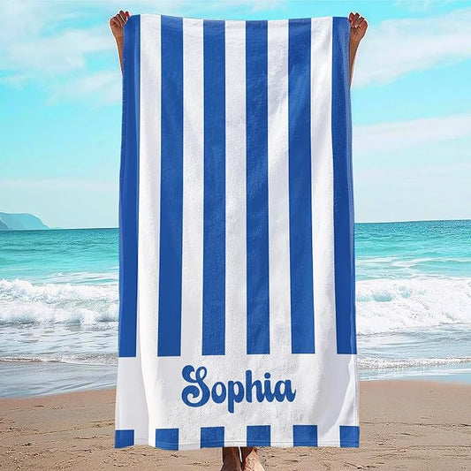 JML Personalized Beach Towel with Name, Custom Cabana Stripe Beach Towel, Customized Microfiber Pool Towel, Quick Dry & Absorbent Swim Towel for Adult,Mother's Day, Birthday, Summer Holiday,Vacation