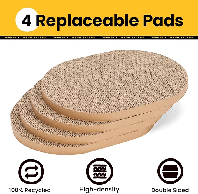 Conlun Oval Cat Scratcher Box with 4 Scratching Pads | Medium | Corrugated Cardboard | Reversible Design | Protects Furniture | Enclosed Bottom | Mess-Free Lounge Bed for Indoor Cats