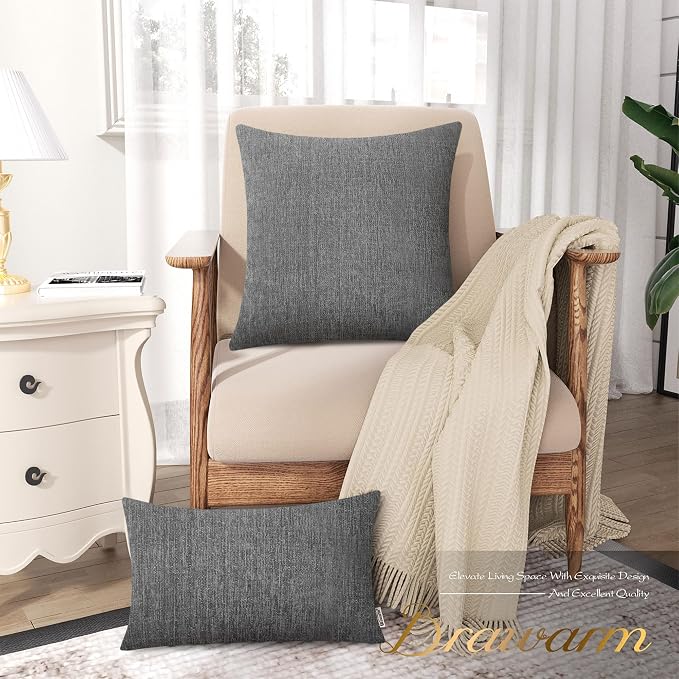 BRAWARM Throw Pillow Covers 12x20 Inches - Gray Chenille Lumbar Pillow Covers Pack of 2, Solid Dyed Soft Chenille Pillow Cases for Couch Sofa Bed Home Decoration