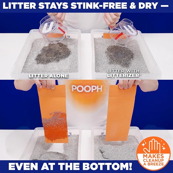 POOPH Litterizer Cat Litter Odor Eliminator Additive, 16 fl oz Bottle | Helps absorb moisture and odors to keep cat litter drier. Fragrance-free formula in a 16 oz bottle