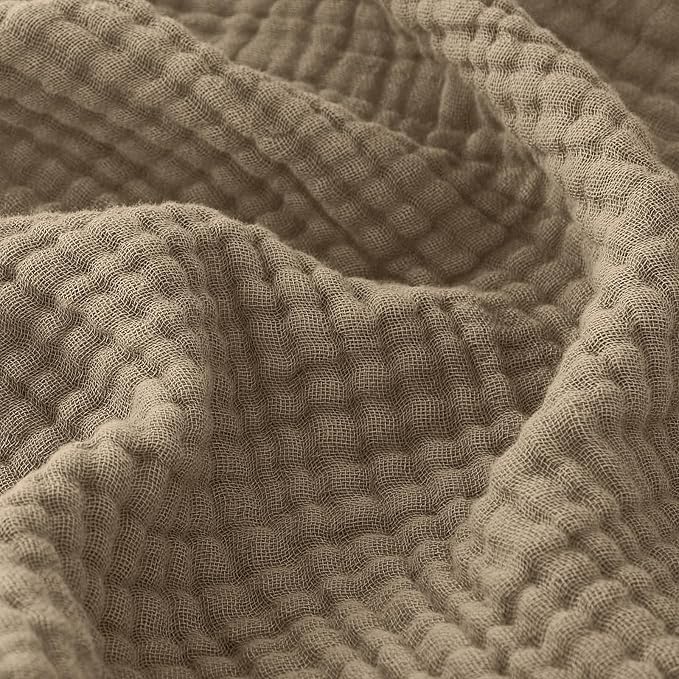 EMME Muslin Blankets for Adults Throw Blanket for Couch Breathable Gauze Soft Lightweight Airy Tan Throw XL 50" x 71"