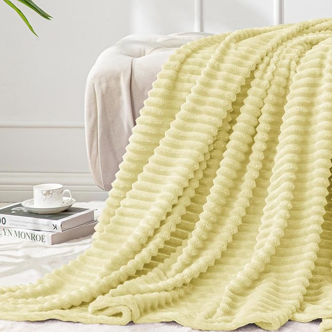BEDELITE Ribbed Transparent Yellow Fleece Twin Blanket for Bed, 60x80 Inch | Soft Warm Decorative Fluffy Blanket, Cozy Plush Lightweight Fuzzy Throw Blanket for Couch Sofa Room Decor, Gift for Women
