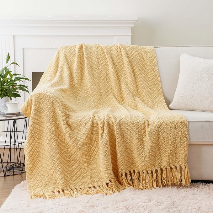 BATTILO HOME Butter Yellow Throw Blanket for Couch, 50"x60" | Fall Throw Blanket for Autumn Halloween Decoration, Gold Throw Blankets for Bed Sofa