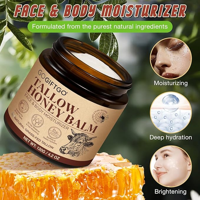 Beef Tallow for Skin,Tallow and Honey Balm,Beef Tallow for Face,Tallow Face Moisturizer,Natural Moisturizer Hydrates,Deeply Nourishes the Skin, Enhances Natural Radiance (1pcs)