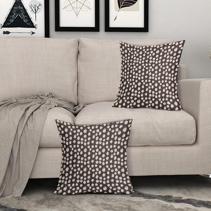 Sweetshow Dark Brown Cream Dots Pillow Covers 20x20 Set of 2 Boho Design Polka Dot Throw Pillows Modern Trendy Print Outdoor Decorative Pillowcase Square Linen Cushion Cases Decor for Sofa Couch Bed