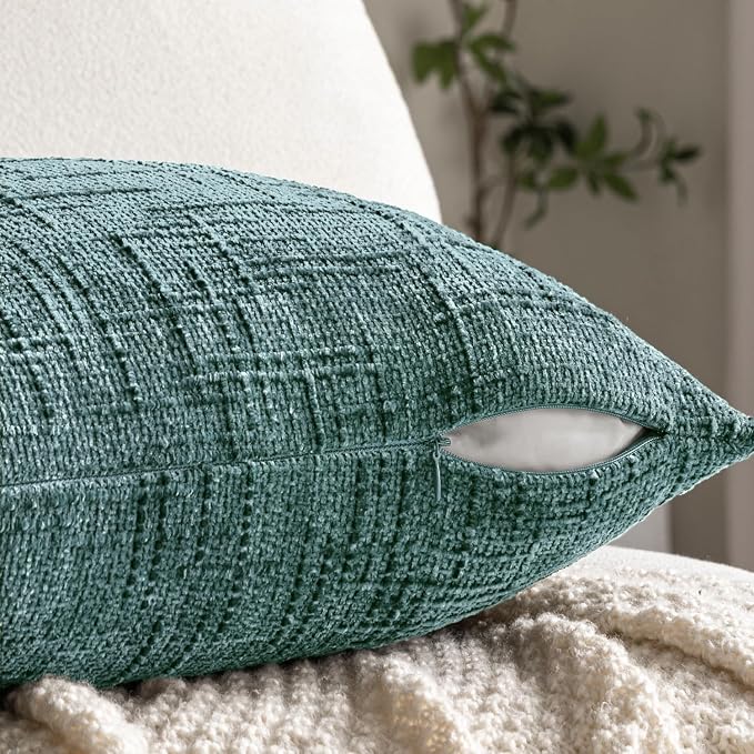 MIULEE Chenille Textured Throw Pillow Covers Teal 18x18 Set of 2 | Slubby Decorative Pillows, Boho Farmhouse Home Decor, Modern Neutral Cushion Covers for Couch Sofa Bed Living Room