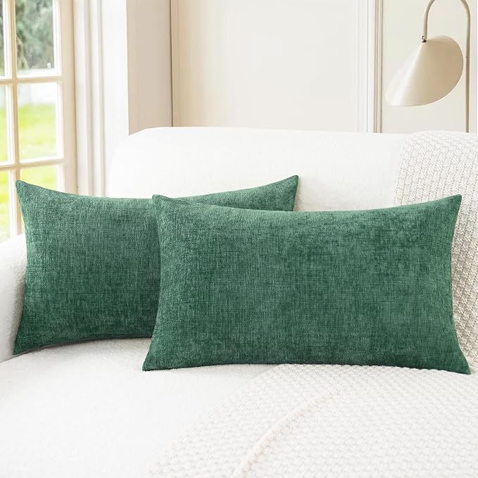 CaliTime Decorative Couch Throw Pillow Covers 26 X 16 Inches Dark Green | Pack of 2, Cozy Chenille Cushion Cases for Sofa Bed Living Room Farmhouse Home