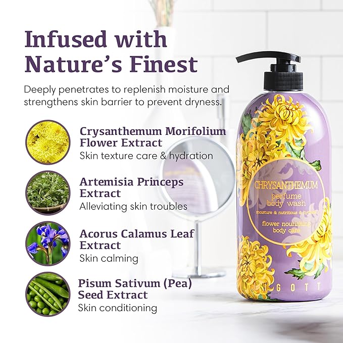 Jigott - Chrysanthemum Perfume Body Wash 25.3 FL OZ/ 750ml, Korean Beauty Cleansing Shower Gel