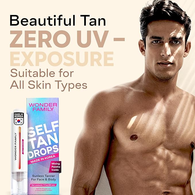 Self Tanning Drops Kit with Mixing Palette – Made in Korea with Natural Ingredients, Aloe Leaf Juice & Hyaluronic Complex Face & Body Non-Toxic, Fragrance-Free, Sunless Bronzing Glow (pink)